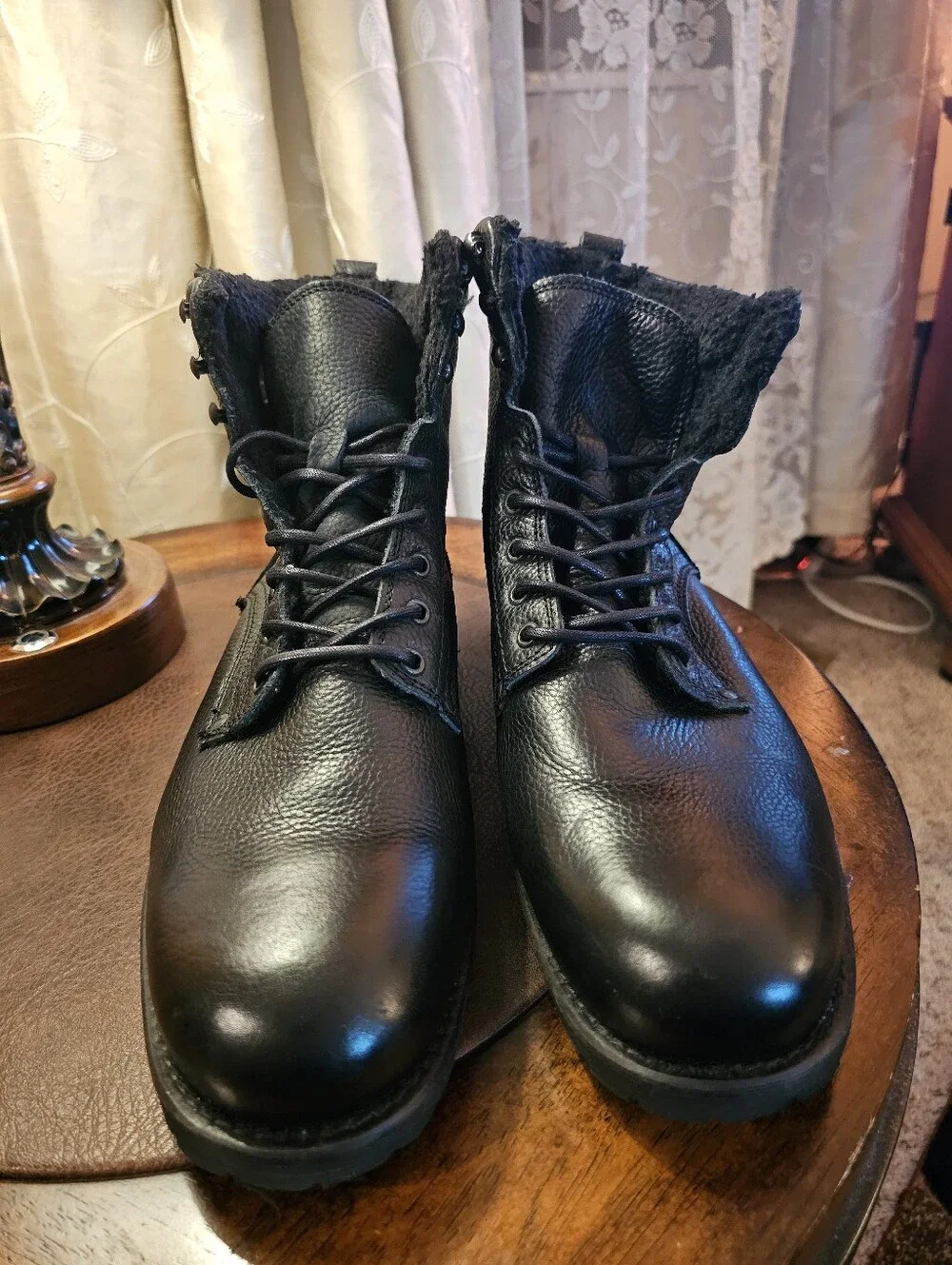 Aldo Black Leather Lace-Up Ankle Boots with Padded Collar